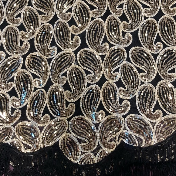 Black and Gold Sleeveless Sheath Dress Fringe Paisley Sequins - Picture 14 of 15